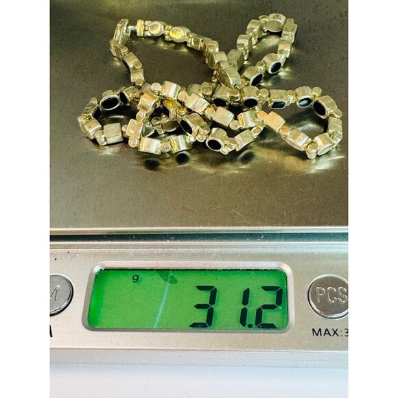 Estate Sterling Silver 925 Black Enamel Fancy Link Choker Necklace 16" 31.2g - Picture 7 of 7